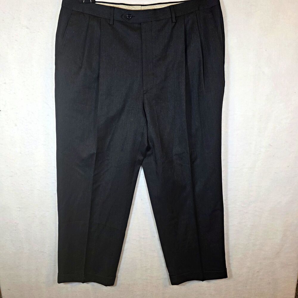 Pazoni 100% Virgin Wool Pleated Dress Pants Gray 40W Straight Cuffed Italy